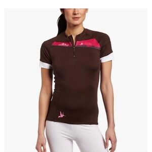 Pearl Izumi Womens Launch Cycling Jersey Size Medium Brown Bird Spell-out.